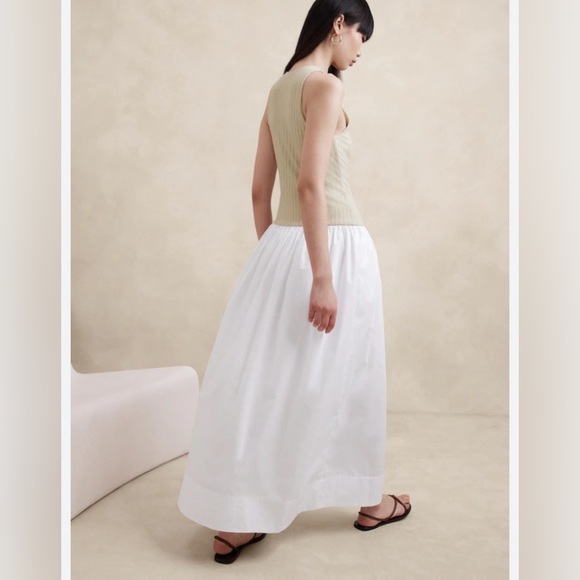 Banana Republic Ribbed Tank Drop Waist Maxi Dress Tan/White NWT - Picture 1 of 8